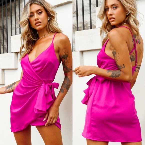 Medellin Gathered Detail Side-Tie Wrap Dress Tie-Dye Pink/Yellow